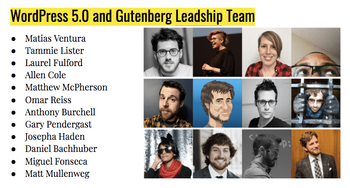 Wordpress 5.0 Gutenberg Leadership Team